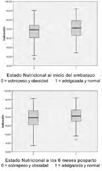 FIGURA 2 Índice de Alimentación Saludable por subgrupos de Estado Nutricional al inicio del embarazo y a los 6 meses posparto