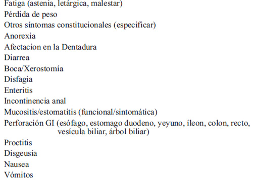 Tabla 4 Efectos adversos criterios de toxicidad National Cancer Institute U.S.A. Resumen de la tabla de COX (49)