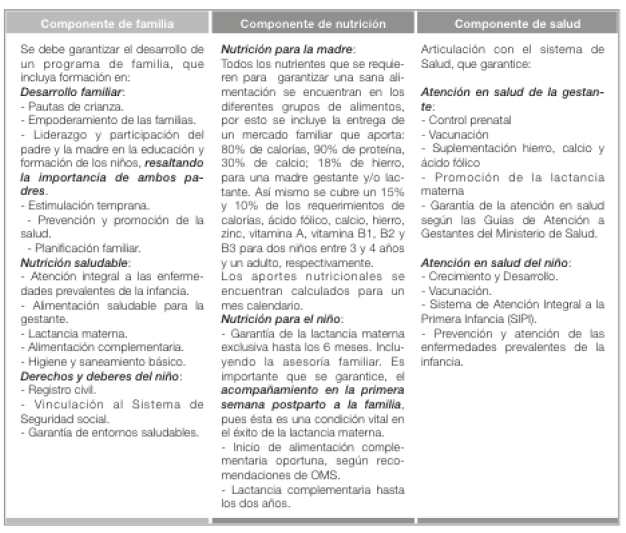 Cuadro 1. Modelo de atención integral durante los primeros 1.000 días de vida