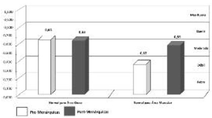 FIGURA 2. índices de concordancia de Kappa Cohen-Fleiss entre IMC_ENCDH e IMC_OMS en adolescentes normales según área grasa y área muscular, por ocurrencia de la menarquia.