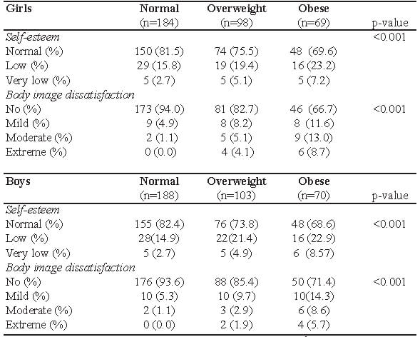 TABLE 3. Proportion of schoolchildren according to psychosocial variables and weight status