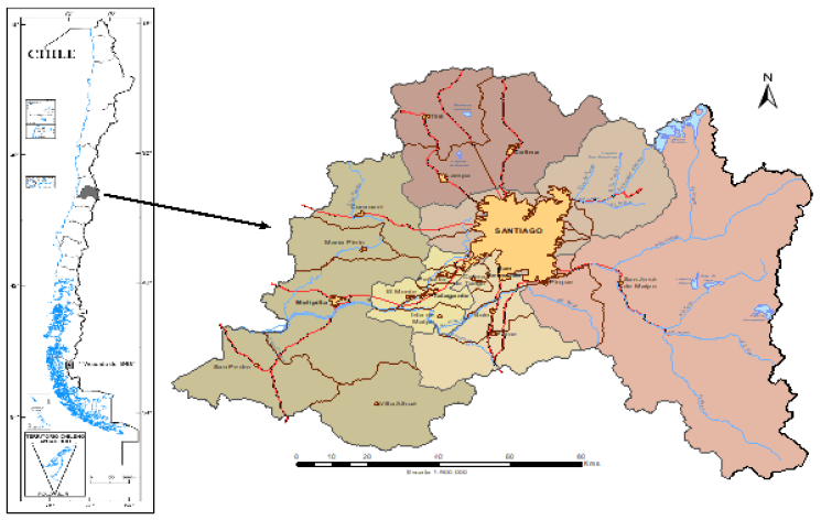 Figure 1. Area of study. Metropolitan region (Santiago, capital). Source: ODEPA