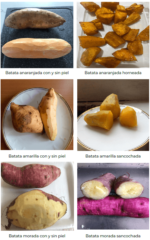 Figura 2. Cambio de color por cocción en diversos tipos de batata.